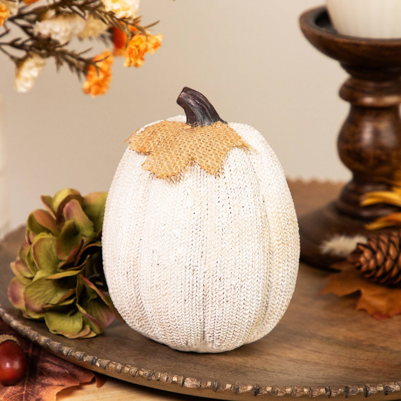 6.25" White Pumpkin Autumn Harvest Thanksgiving Tabletop Decoration